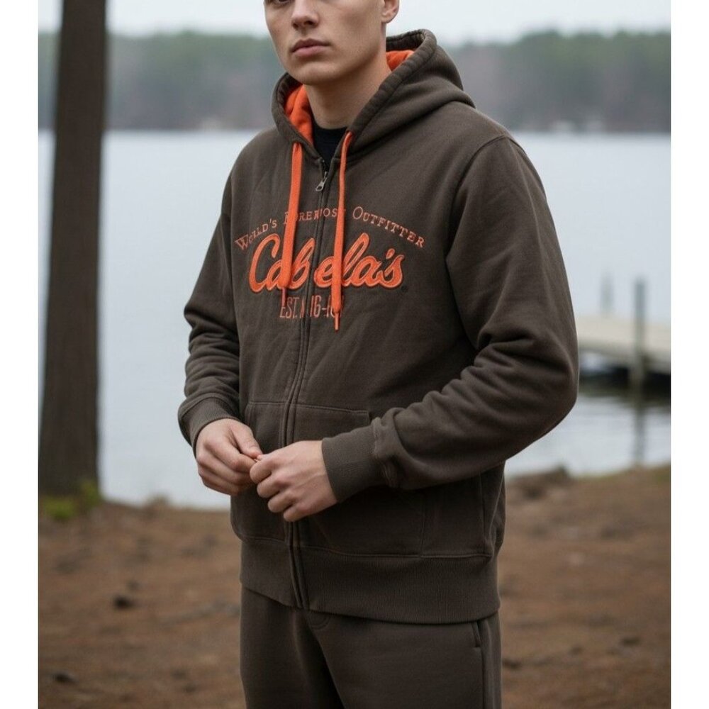 Cabelas Brown & Orange Hooded Sweatshirt Size S